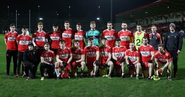 The Derry panel that started the McKenna Cup  back in December  has now welcomed back the Slaughtneil contingent as well as players absent on University duty as they get their Division Four campign underway against Antrim on Sunday. (©INPHO/Lorcan Doherty)