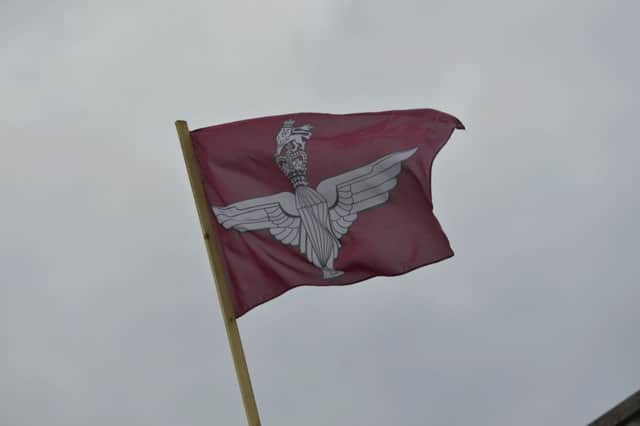 A British Parachute Regiment flag flying from a pole on Rossdowney Road on Thursday afternoon. DER2816GS052