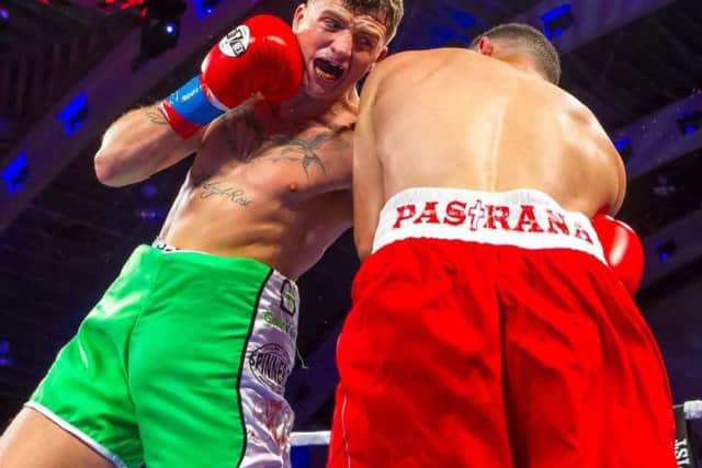 Connor 'The Kid' Coyle delivers a crunching left hook to the body of Danny Pastrana in his last outing.
