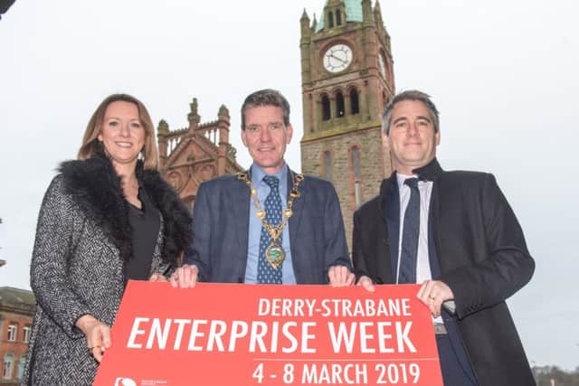 Mayor John Boyle with Louise Breslin, Business Manager and Kevin O'Connor Head of Business, Derry City & Strabane District Council.