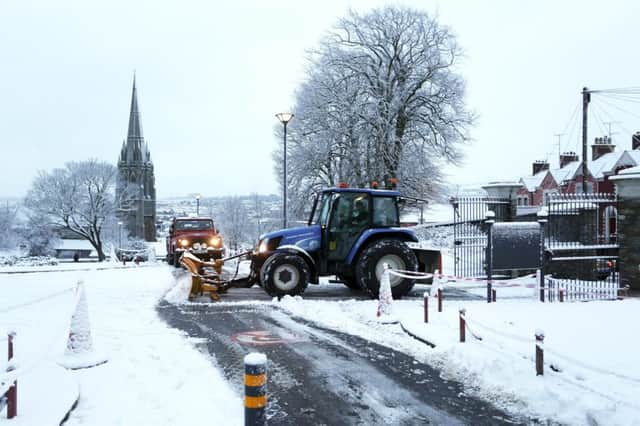 A snow plough in Brooke Park last Wednesday. Picture by Lorcan Doherty / Press Eye