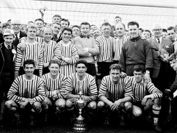 The Derry City team which won the Irish Cup in 1964 with victory over Glentoran at Windsor Park.