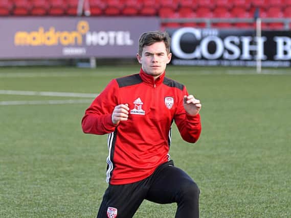 Michael McCrudden pictured taking part in training with Derry City at Brandywell on Thursday.