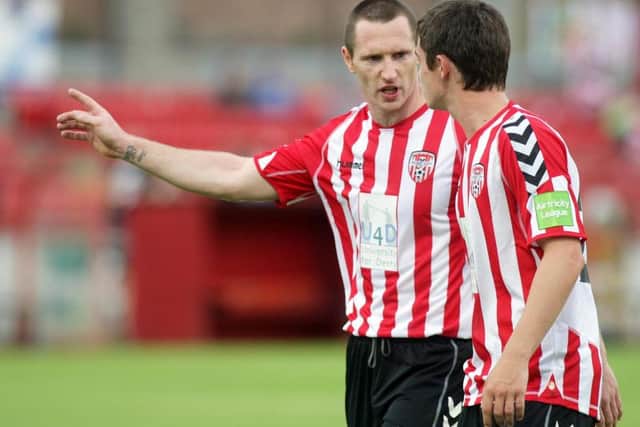 McCrudden pictured with former City skipper, Barry Molloy during his last spell at Derry City in 2010.
