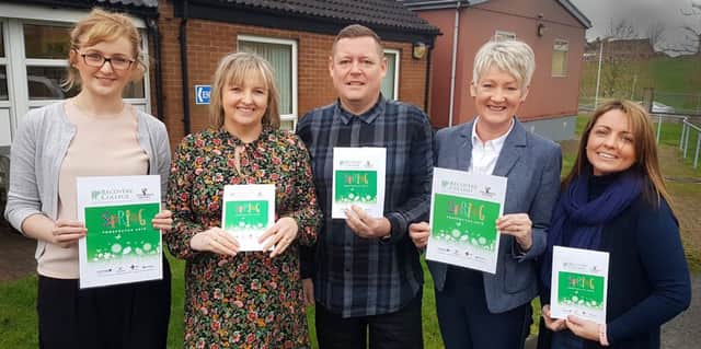 Launching the Western Trust Recovery College Spring 2019 Prospectus are from left to right: Tracy Gray, Lead Peer Educator CAWT  IRecovery College; Olive Young,  Western Trust Project Co-ordinator  Recovery College; Victor Carruthers; Siobhan Toorish and Dr Caroline Kenny, Western Trust Slievemore Recovery Service.