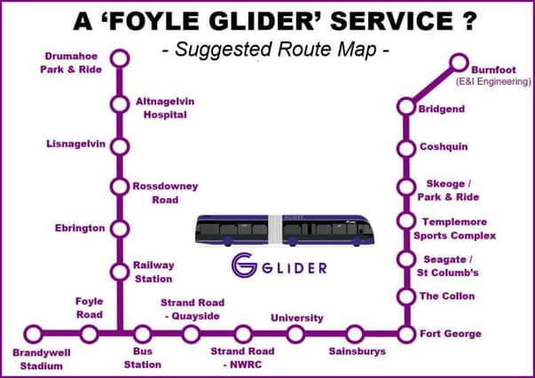 This indicative route map helps bring to life the big transport enhancement a Glider could be for Derry.