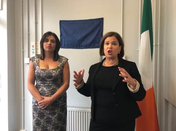 Mary Lou McDonald with Elisha McCallion in Derry recently.