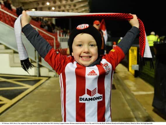 Derry City supporter Darragh Shields, age four, before the SSE Airtricity League Premier Division match between Derry City and UCD at the Ryan McBride Brandywell Stadium in Derry. Photo by Oliver McVeigh/Sportsfile