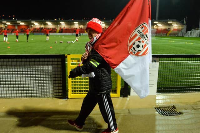 Derry City supporter John P O'Doherty before the SSE Airtricity League Premier Division match between Derry City and UCD at the Ryan McBride Brandywell Stadium in Derry. Photo by Oliver McVeigh/Sportsfile