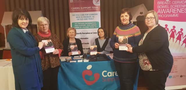 Pictured at the launch of the revised Carers Support Booklet are L-R: Bernie Dooher, Health Facilitator, Adult Learning Disability; Bernadette McDaid, Carer; Cathy Magowan, Western Trust Carers Coordinator;  Alison Gallagher, Health Improvement Department; Sheila Thompson, Carer and Martina Woods, Autism Initiatives.