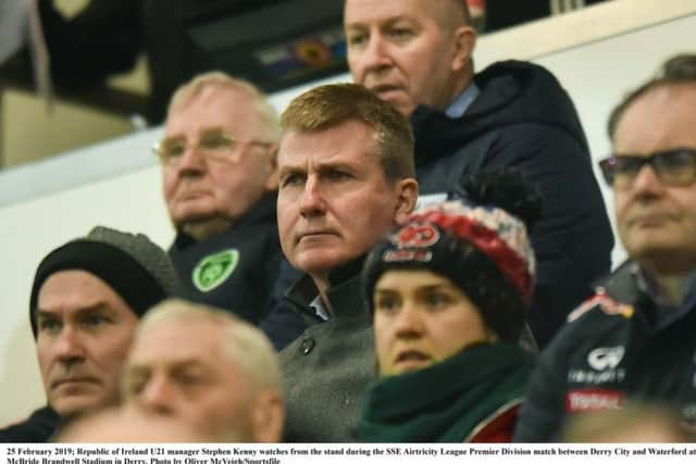 Republic of Ireland U21 manager Stephen Kenny watches from the stand