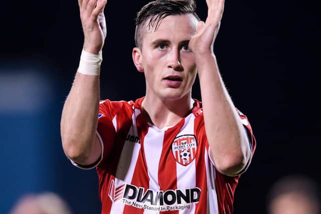 Aaron McEneff applauds the Brandywell support during his Derry City days