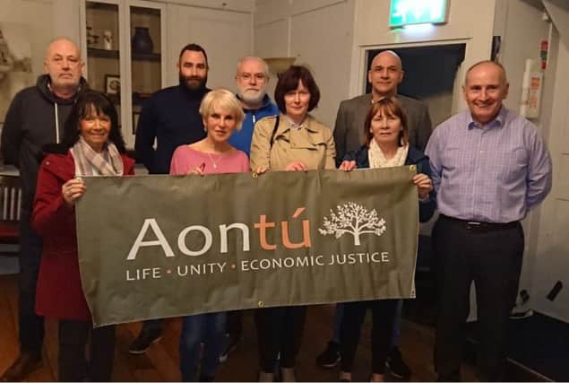 Members of the newly formed Aontú meeting in Derry on Wednesday night.
