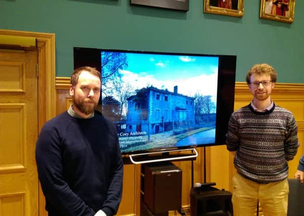 Peter Robinson, Project Architect and Rory Lamb, Heritage Consultant, from Coey Architects after delivering their presentations at the Guildhall.
