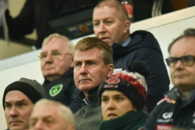 Republic of Ireland U21 manager Stephen Kenny watches Derry City versus Waterford encounter from the Mark Farren Stand.