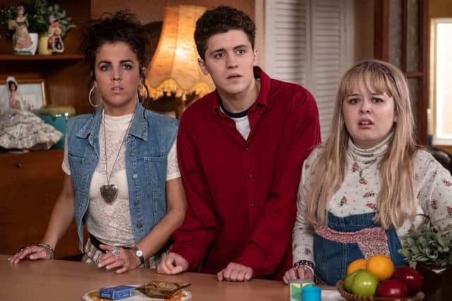 l-r:  Michelle Mallon (Jamie-Lee O'Donnell), James Maguire (Dylan Llewellyn), Clare Devlin (Nicola Coughlan)