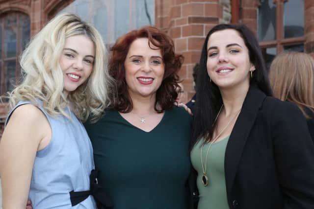 l-r: Michelle Mallon (Jamie-Lee O'Donnell), James Maguire (Dylan Llewellyn), Erin Quinn (Saoirse monica Jackson), Orla McCool (Louisa Clare Harland) and Clare Devlin (Nicola Coughlan)