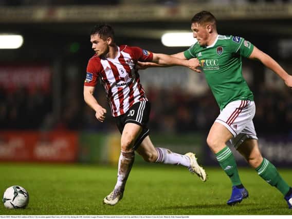 Michael McCrudden pictured in action against Cork City last Friday night has been ruled out for three months with a broken foot.