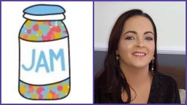 The JAM (Just A Minute) logo featured on the cards, which Sinn Fein Ballyarnett Councillor Aileen Mellon said can help people in distress