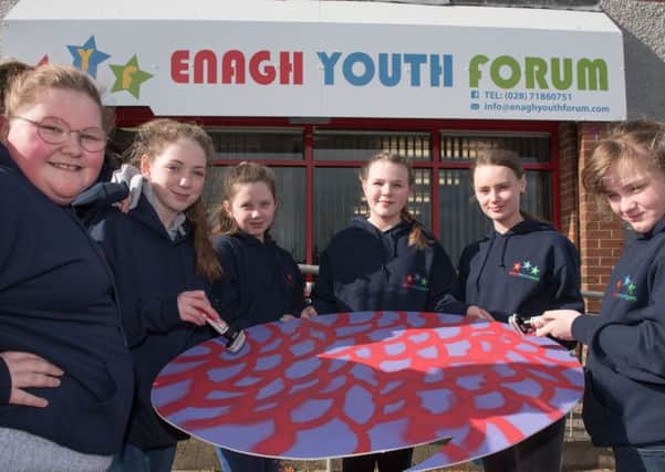 Deirbhile Hone, Ashlin Pyper, Shantel Doherty, Ellie Dornan and Emily-Jane Edwards, pictured during a workshop in Enagh Youth Forum as they prepare to take part in Derry City and Strabane District Councilâ¬"s annual Spring Carnival on St. Patricks' Day. Picture Martin McKeown.