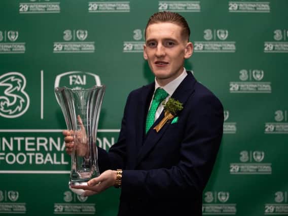 Former Derry City striker Ronan Curtis with this Men's U21 International Player of the Year Award in Dublin.