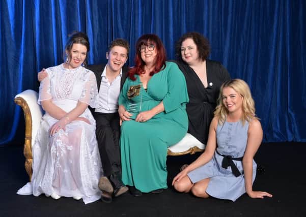 Lisa McGee with Liz Lewin, Executive Producer and cast members Dylan Llewellyn (James), Siobhan McSweeney (Sister Michael) and Saoirse-Monica Jackson (Erin.)
