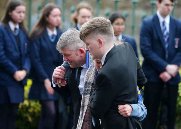 Funeral of 17-year-old Morgan Barnard at St Patrick's Church in Dungannon, Co. Tyrone.  Morgan died along with Lauren Bullock (17) and 16-year-old Connor Currie after an incident at the Greenvale Hotel in Cookstown on St Patrick's night. 

Picture by Jonathan Porter/PressEye.com