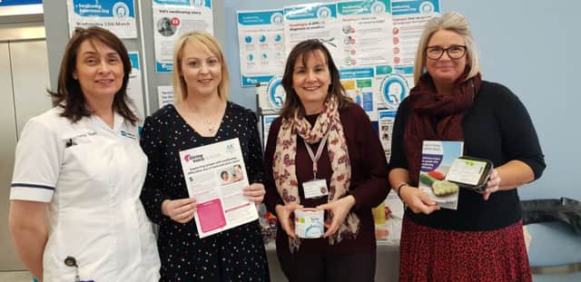 Sharon Mullarkey, Community Dental Team; Joanne Mullan, Macmillan Specialist Palliative Speech and Language Therapist; Christine Harper, Speech and Language Therapist and Clodagh Hastings, Assistant Services Manager supporting the Swallowing Awareness Day Campaign.