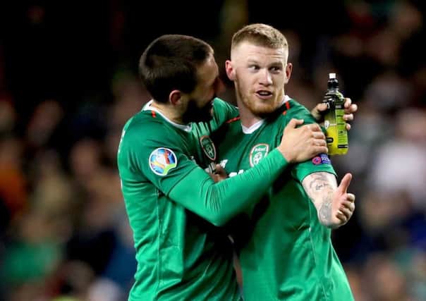 Republic of Ireland's Conor Hourihane (left) and James McClean celebrate