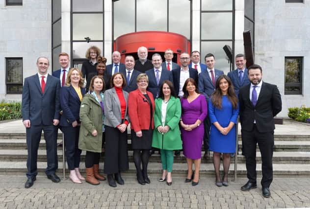 SDLP leader Colum Eastwood, front right, pictured recently with SDLP candidates who will contest forthcoming Derry City & Strabane District Council elections, and party members.  The local elections will be held in 2nd May 2019. DER1319GS-030