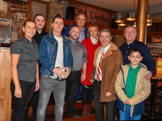 Relay for life Charity Game   Derry City Legends v Westport United Legends 30th March    From Left Chlloe Melly  (Michaels Bhoys ) Melly,Liam Shields,Floyd Gilmore,Sean Mc Laughlin,Pat Duffy,Wendy Duffy (Hope on the Move ) Martin Mullan ,Noah Duffy and Jack Keay
