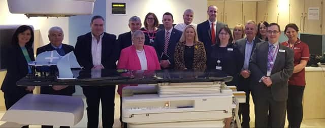 Members of the Assemblys All Party Group on Cancer with staff at the North West Cancer Centre this week.