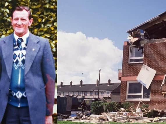 The late Sean Dalton, left, and the aftermath of the so-called Good Samaritan bombing in Creggan in 1988.