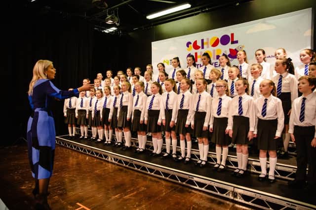 The senior choir of Ebrington Primary School with teacher Rachel Stone who will perform in the final of the BBC School Chour of the Year on Sunday, April 7