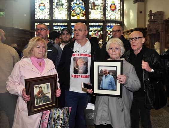Linda and Kate Nash with supporters pictured in the Guildhall yesterday.  DER1119GS-010