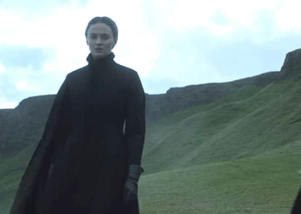 Sansa Stark (Sophie Turner) pictured in O'Cahan territory at Binevenagh in County Derry during a scene from Season 5 of Game of Thrones.