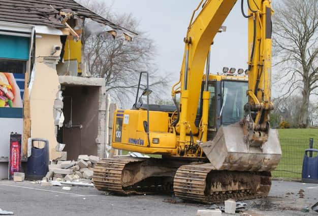 Press Eye - Belfast - Northern Ireland - 7th April 2019
The scene at O'Kane's filling station outside Dungiven, Co. Derry, where an ATM was stolen with the aid of a digger in the early hours of Sunday morning.
Picture by Jonathan Porter/PressEye