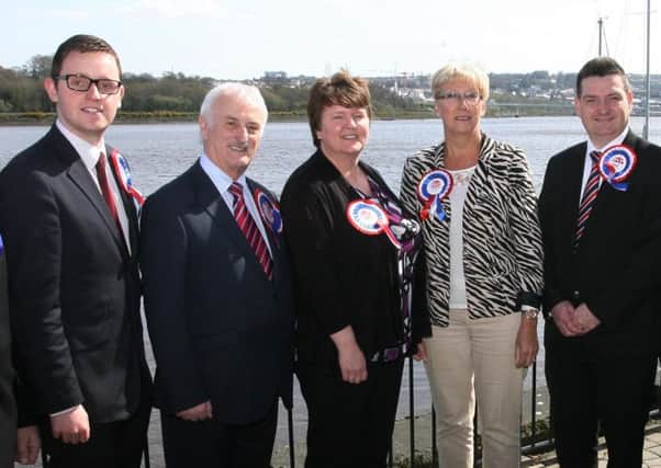 Niree McMorris (centre) with her election agent Gary Middleton and Waterside candidates Drew Thompson, Hilary McClintock & David Ramsey.