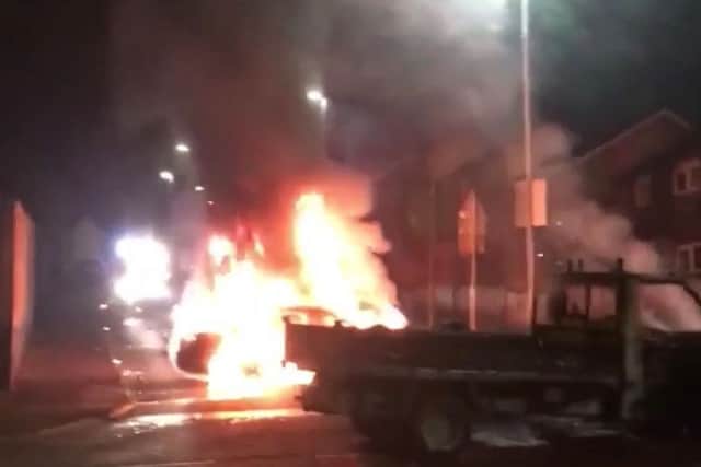 An image from the riot, close to where the woman was shot dead.