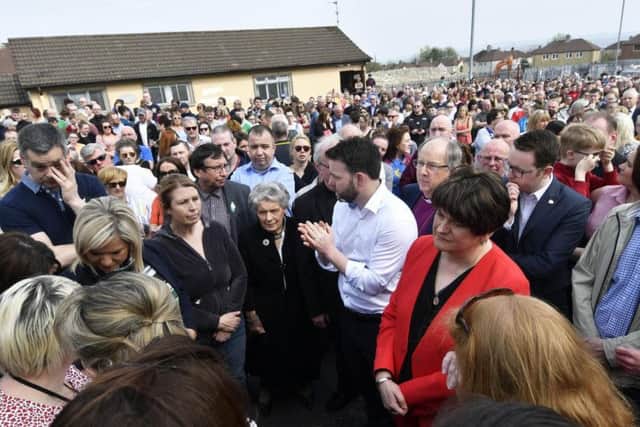 Politicians gathered in Creggan on Friday. (Keith Moore)