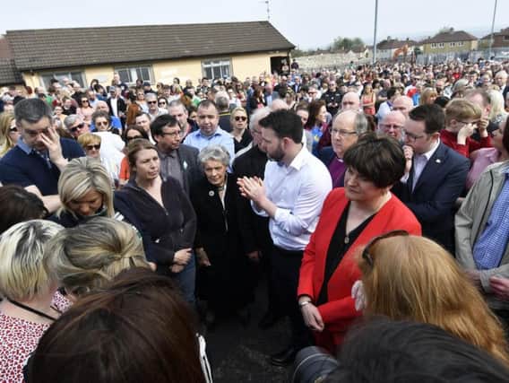 Politicians gathered in Creggan on Friday. (Keith Moore)