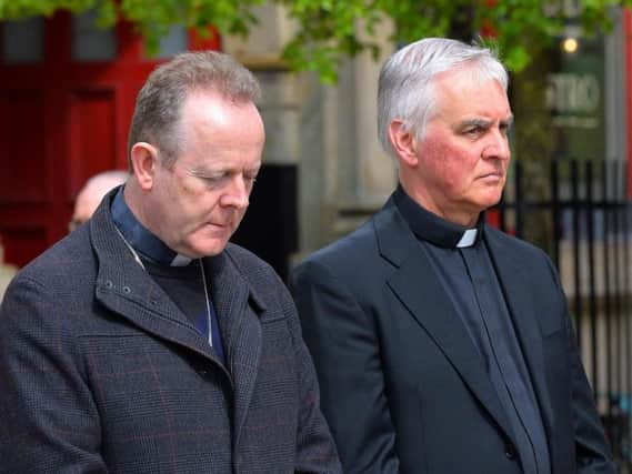 Archbishop Eamon Martin and Fr Michael Canny attending the vigil for Lyra McKee.					         DER1719GS-031