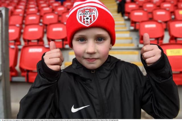 Derry City supporter Zoe Wilson prior to the SSE Airtricity League Premier Division match between Derry City and Cork City at the Ryan McBride Brandywell Stadium