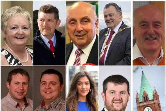 Derg candidates clockwise from top left: Anne Murray, Derek Hussey, Thomas Kerrigan, Maolíosa McHugh, Andy Patton, Keith Kerrigan, Cara Hunter, Ruari McHugh and Kieran McGuire.