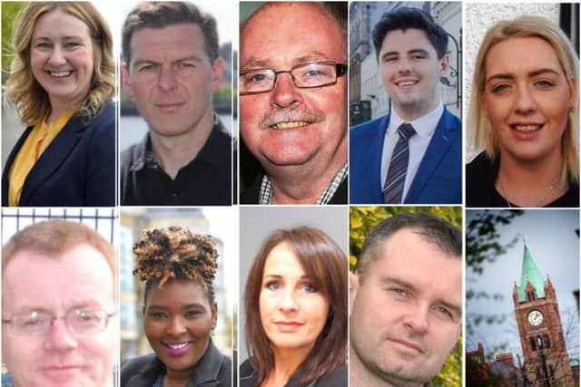 Election candidates clockwise from top left: Mary Durkan, Shaun Harkin, Sean Carr, John Doherty, Hayleigh Fleming, Mickey Cooper, Shauna Cusack, Lilian Seenoi-Barr and Eric McGinley.