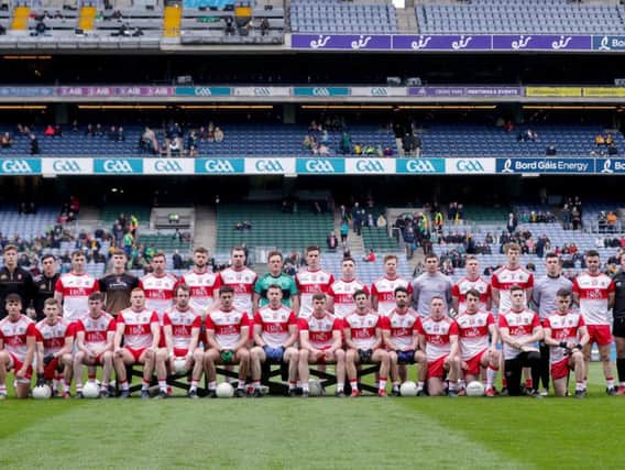 The Derry panel that line out in the Division Four final against Leitrim in Croke Park.
