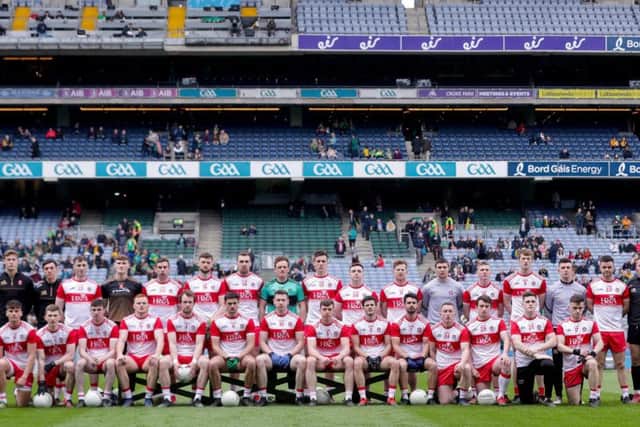 The Derry panel that line out in the Division Four final against Leitrim in Croke Park.