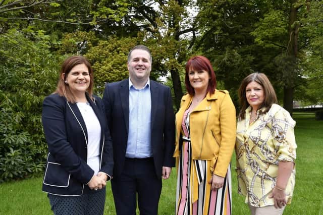 Pictured are, from left, Gillian Montgomery, Assistant Director, Probation Board, Jonnie McDevitt, Suzanne Mahon, Western Trust, and Marie Brown, Director, Foyle Women's Aid. DER1819-129KM