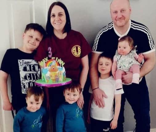 Michelle and Kenny Donaghy with their children Sam (8). Joe (6). three-year-old twins Max and Finn and Rosa who will be celebrating her first birthday on June 10.