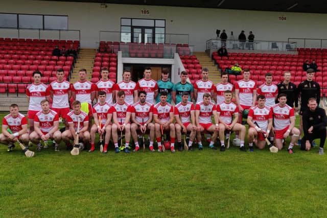 The Derry panel which took on Donegal in Saturday's Christy Ring Cup, Group One clash at Owenbeg.